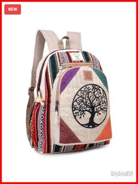 Handmade Himalayan Hemp Bohemian Backpack with Adjustable Straps, Large